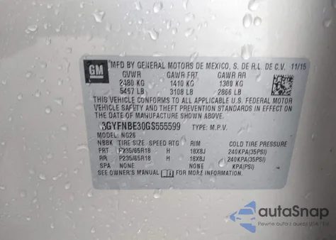 2016 Cadillac Srx Luxury Collection from USA, damaged, VIN 3GYFNBE30GS555599